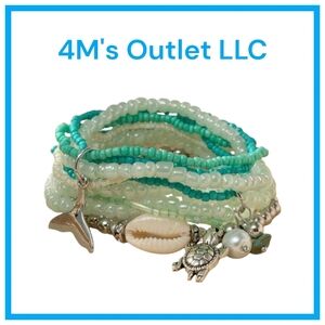 Turquoise and White Beaded Bracelet Set